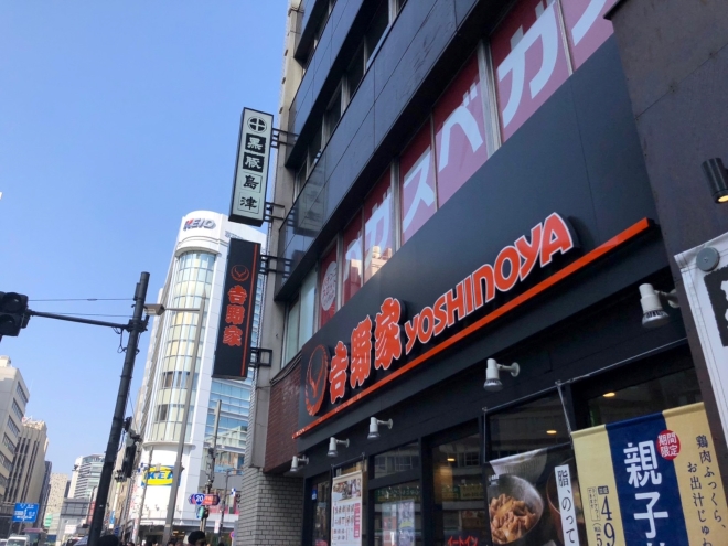 すぐ横に「吉野家」がありますので、そのまま歩道を進んで下さい。