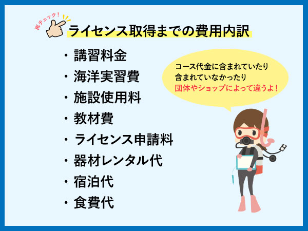 ダイビングライセンス取得までの費用内訳
