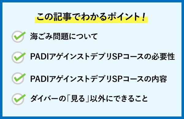 PADIダイブアゲインストデブリSPコースについて